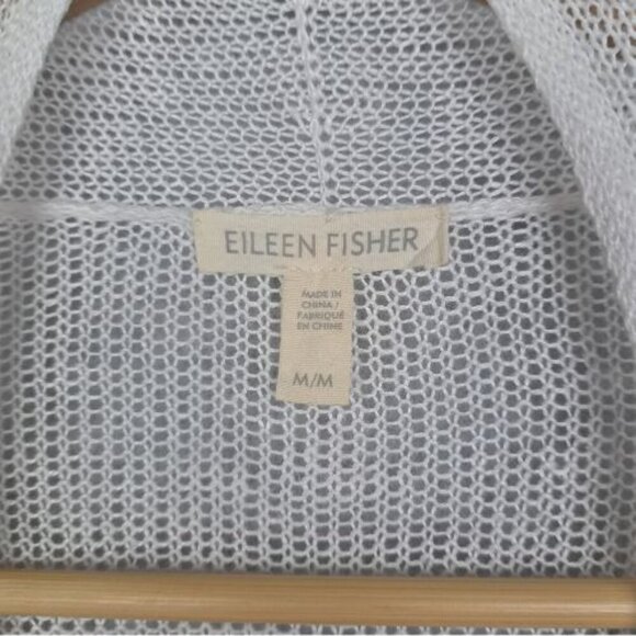 Eileen Fisher 100% Organic Linen Knit Sleeveless Open Front White Cardigan - Picture 5 of 7